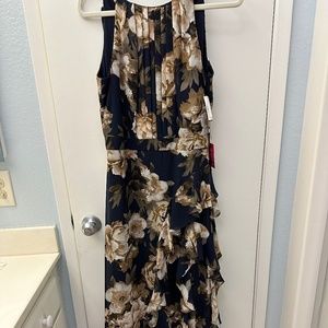 Betsy & Adam Navy floral formal dress